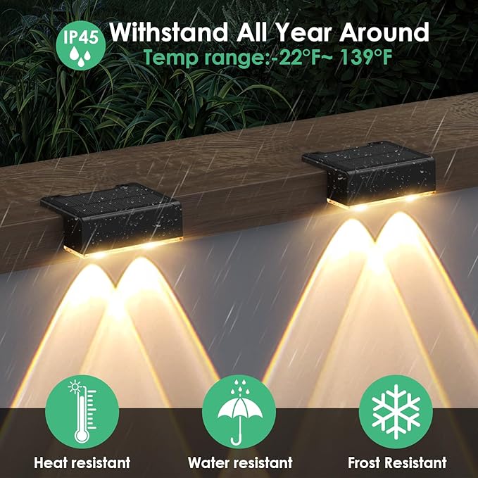 Derynome Solar Fence Lights Outdoor, RGB & Warm White & 6 Colors Dusk to Dawn IP45 Waterproof Solar Garden Lights for Outside, Step, Yard, Step, Patio & Wall (Color Change+7 Color, 8 Pack)