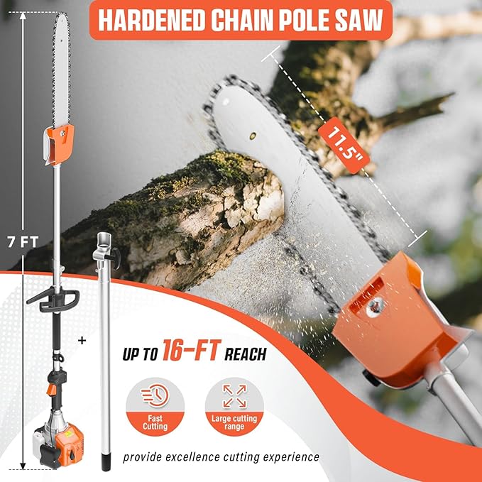 52cc Gas Powered Weed Eater String Trimmer, 6 in 1 Gas Weed Wacker, Powerful 2 Stroke Yard Tool,Quick Start Grass Cutter for Home Garden Lawn Trimming (6 in 1)
