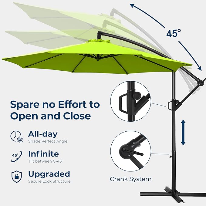 HOMSHADE 10ft Offset Patio Umbrella with Base Included, Cantilever Offset Hanging Patio Outdoor Market Umbrella UPF50+ UV Protection with Easy Tilt and Crank for Pool Deck and Garden(Apple Green)