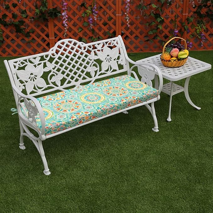FUNHOME Outdoor Bench Cushion Covers,54" x 18" x 3", No Insert! Patio Bench Cushion Covers for Outdoor Furniture,Water Resistant Patio Loveseat Covers 1 Pack, Cyan Circle(Covers ONLY)