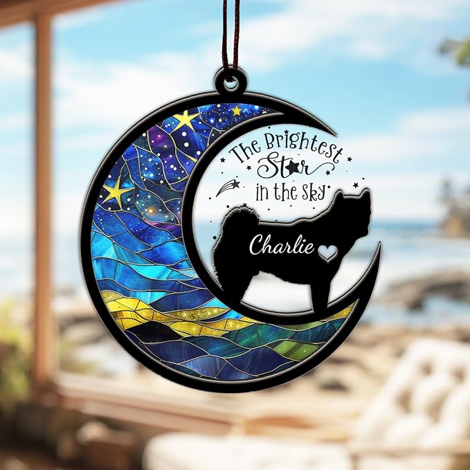 Dog Memorial Suncatcher, Personalized with Name and Dog Breeds, Custom Pet Loss Suncatcher, Gifts for Pet Lovers, Memorial Ornament Loss of Pet Sympathy Gift, in Loving Memory for Loss Dog