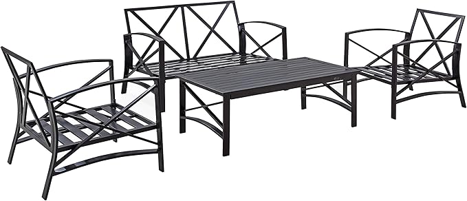 Crosley Furniture Kaplan 4-Piece Outdoor Loveseat Patio Furniture Set, Conversation Sets for Porch, Deck, Oiled Bronze with Mist Cushions