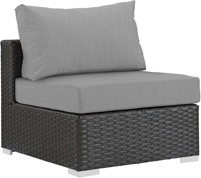 Modway Sojourn Wicker Rattan 5 Piece Outdoor Patio Sunbrella Sectional Set in Canvas Gray