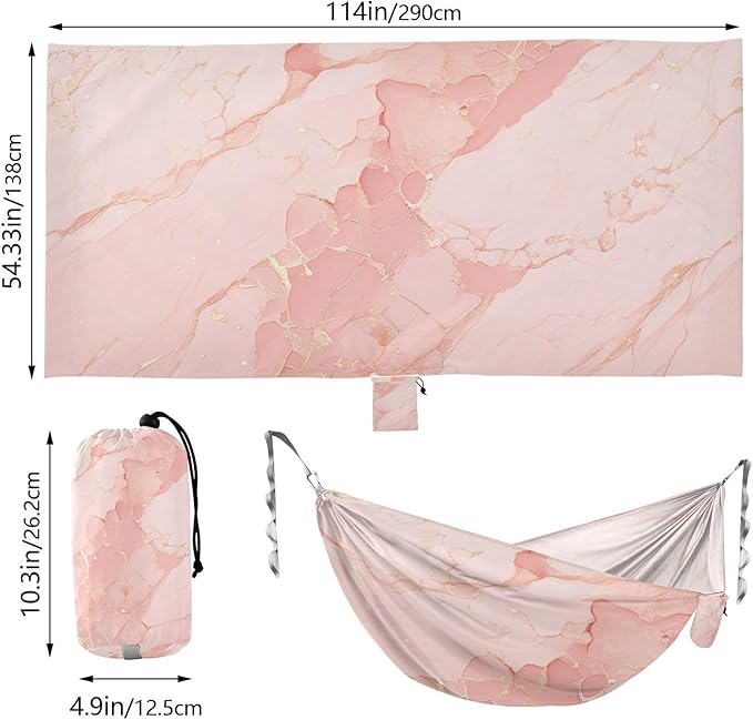 Rose Gold Luxury Marblexture 330lb Capacity Outdoor Hammock Hanging Hammock for Outside Beach Patio Garden Silla colgante para Patio Exterior