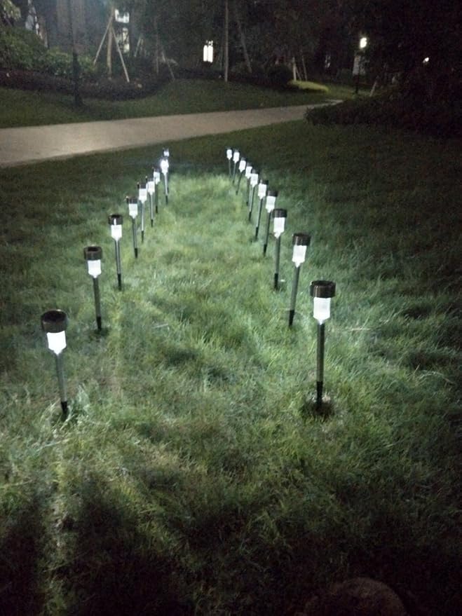 Stainless Steel Outdoor Solar Lights - Waterproof, LED Lawn Lamps Lighting Solar Powered Outdoor Lights Solar Garden Lights for Pathway Patio Yard (10pcs-White & Silver)