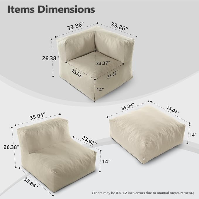 Patio Furniture Set, 6 Pcs Outdoor Conversation Set with Bean Bag Middle Chairs, Corner Chair, Ottomans, Modern Foam Couch Set for Garden, Deck, Balcony (6, Light Beige)