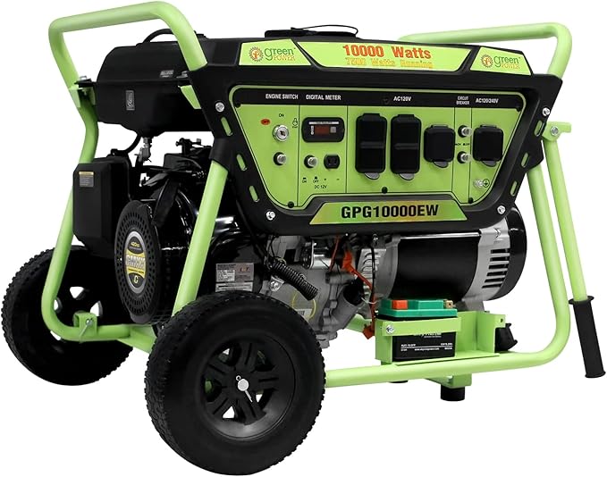 Green-Power America 10000 Watt Gasoline Powered Generator, Electric & Recoil Start, 12V/8.3A Charging Outlets, Whole House Backup & RV Ready, 49 State EPA Approved (Not for California Sale)