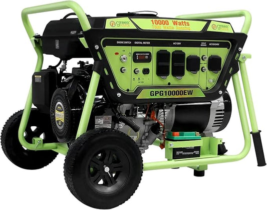 Green-Power America 10000 Watt Gasoline Powered Generator, Electric & Recoil Start, 12V/8.3A Charging Outlets, Whole House Backup & RV Ready, 49 State EPA Approved (Not for California Sale)