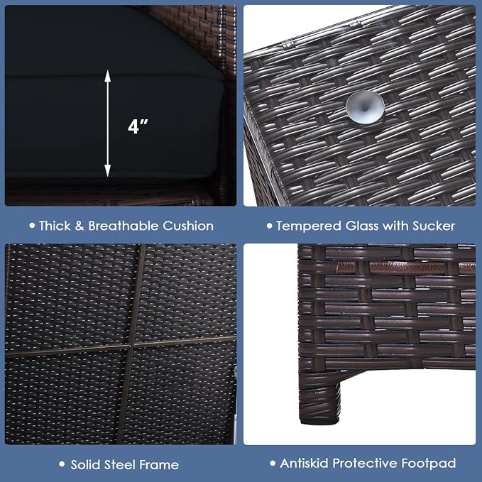 Tangkula 6 Pieces Patio Wicker Furniture Set with 32 Inches Propane Fire Pit Table and Tank Holder, Outdoor Conversation Set with Storage Box and Coffee Table, 2 Waterproof Covers Included (Black)