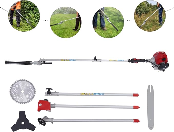 Brush Cutter, 2-Stroke 51.7CC 1.4KW Gas Lawn Edger Single Cylinder Air Cooled Weed Wacker Multifunction Weed Eater Aluminum Gas Powered Weed Trimmer Garden Trimmer w/0.3 Gal Fuel Tank Capacity