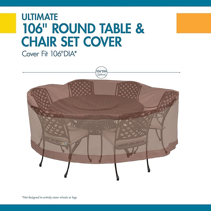 DUCKCOVERS Ultimate Waterproof Round Patio Table & Chair Set Cover, 108 Inch