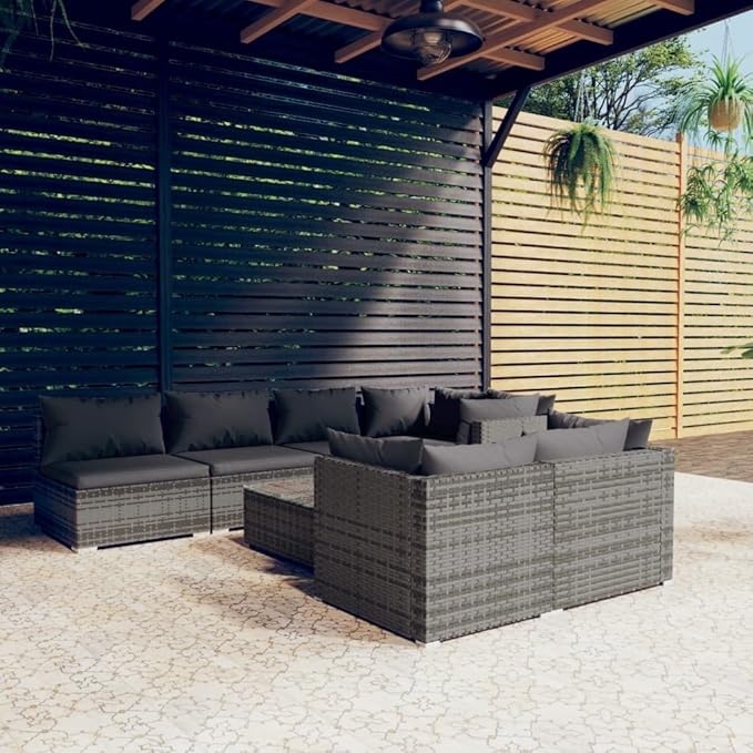 8 Piece Patio Lounge Set with Cushion, Patio Lounge Set Furniture Conversation Sets Piece Patio Set Outdoor Patio Sectional s Gray Poly Rattan