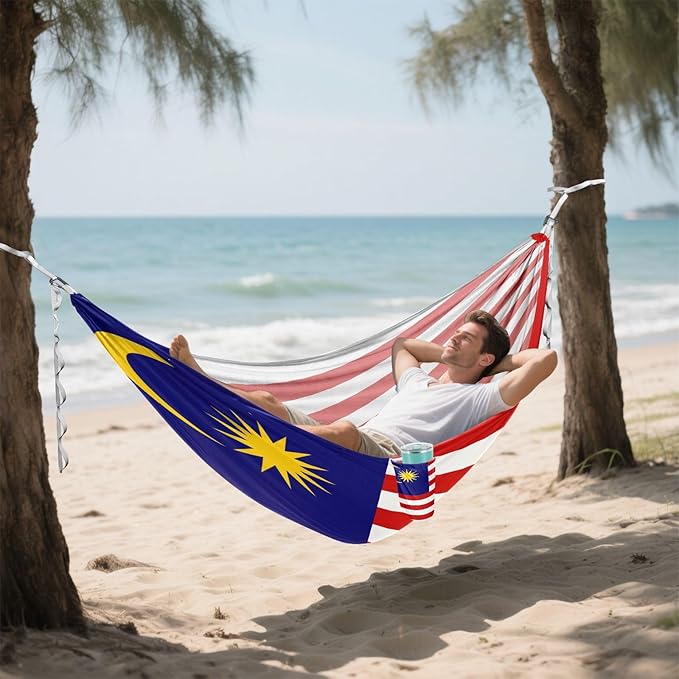 National Flag of Malaysia Hammocks with Portabl Carry Bag Backyard Hammock for Indoor Outdoor Patio