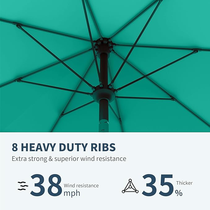 PatioKingdom Auto-Tilt 9FT Patio Umbrella Outdoor with 8 Sturdy Fiberglass Ribs,Market Table Umbrella for Pool,Backyard,Deck and Garden(Peacock Blue)