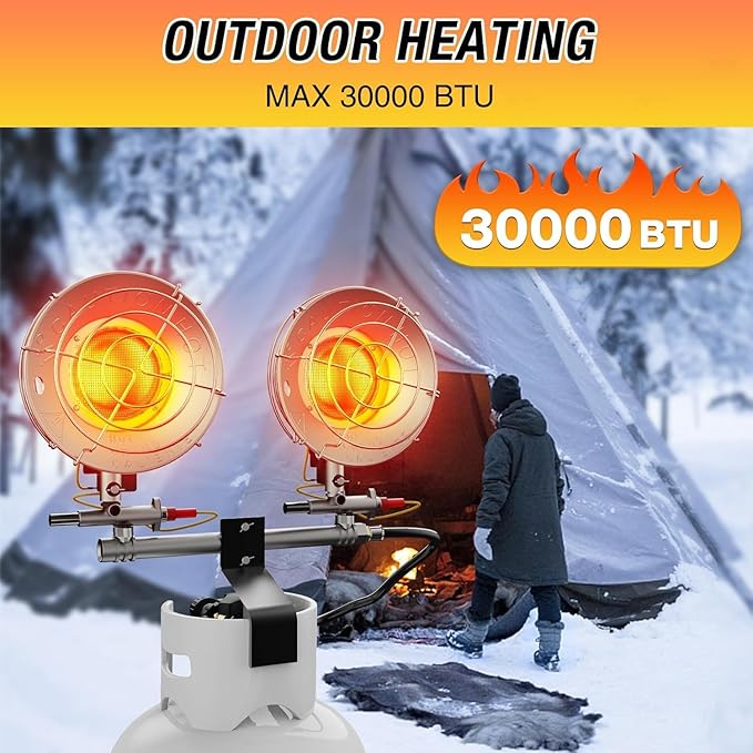 30000 BTU Propane Heater Outdoor, Double Tank Top Cordless Radiant Gas Heater, Tip-Over Protection, Safety Shut-off Valve for Patio, Camping, Fishing, Garage