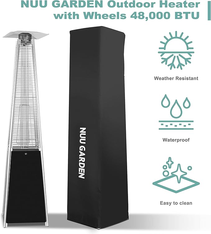 Nuu Garden 48,000 BTU Pyramid Outdoor Propane Heater - Pyramid Design with Wide Heat Coverage, Includes Oxford Cover, Hammered Bronze/Black