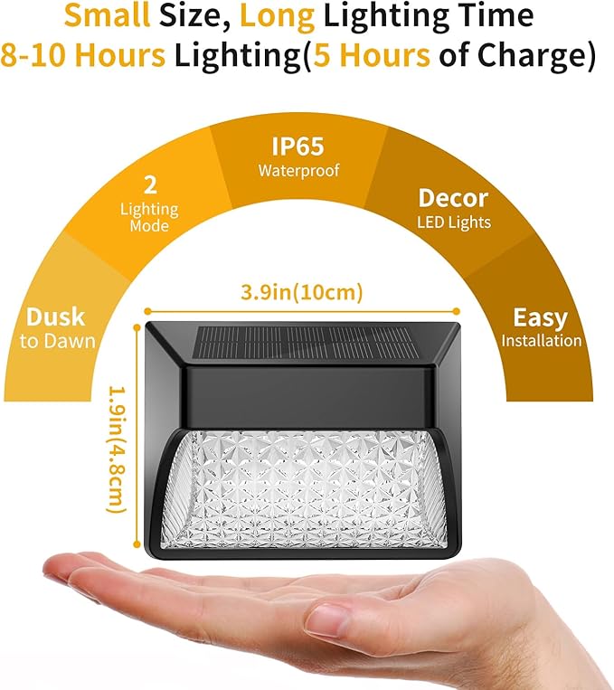Solar Fence Deck Lights Outdoor 8 Pack, Solar Step Lights Dusk to Dawn Warm White/Cool White, Solar Powered LED Lights Decor for Outside Stair Step Yard Patio Waterproof (Black)