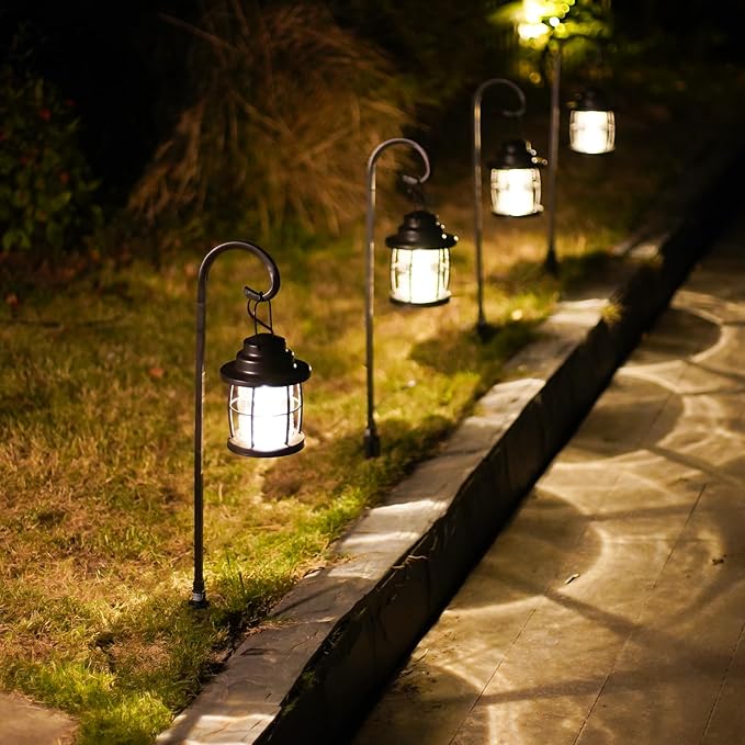 GOLDEN STAR Low Voltage Landscape Pathway Lights - 12V LED Outdoor Shepherd Hook Hanging Garden Lights IP65 Waterproof Aluminum Lantern Path Lights 1.1W 32 Lumen 2900K for Walkway & Yard 2-Pack