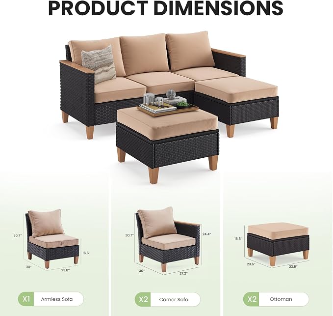 Soohow Outdoor Furniture Set, 5 Piece Patio Conversation Set with Cushions, PE Outdoor Wicker Conversation Set Sectional Patio Sofa, All-Weather Rattan Sofa for Backyard, Garden, and Poolside