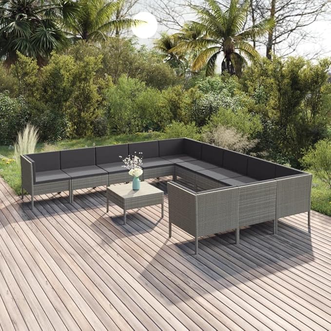 Patio Lounge Set with Cushions,Patio Furniture Sets,Patio Conversation Sets,Outdoor Furniture Sets,for Garden,Backyard,Outdoor,12 Piece Poly Rattan Gray