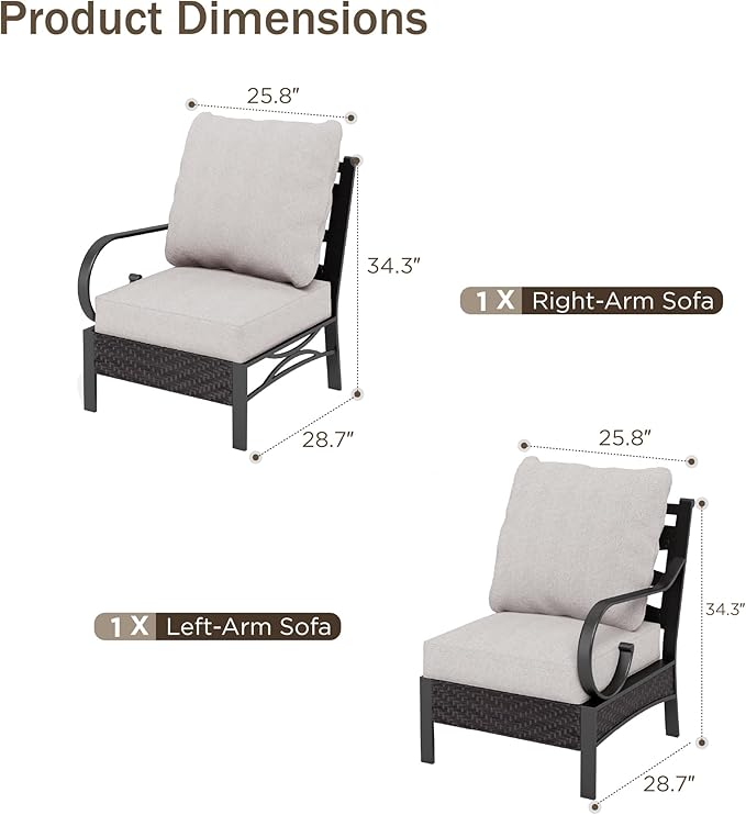 PHI VILLA Patio Sofa Outdoor Furniture, All-Weather Rattan & Metal 2 Seater Sofa with Cushions & Lumbar Pillows, Arm Lounge Loveseat for Patio, Balcony, Backyard, Deck, Poolside