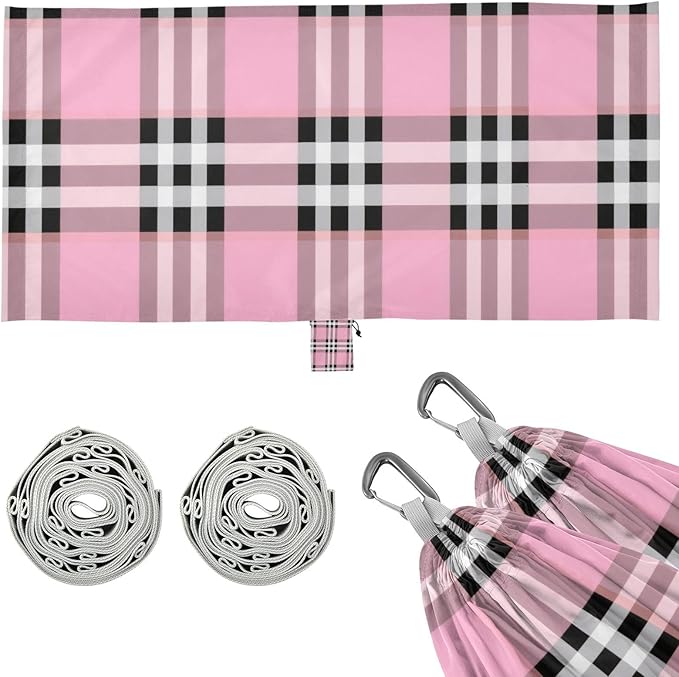 Black White Pink Checkered Plaid 330lb Capacity Camping Hammocks with Portabl Carry Bag Swing Hammock for Indoor Outdoor Patio Silla colgante para Patio Exterior
