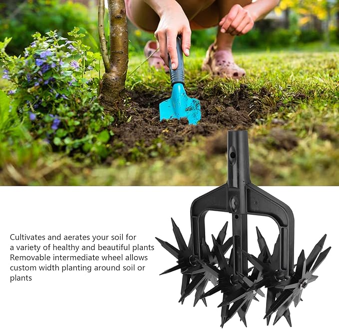 Garden Rotary Cultivator, 2 in 1 Hand Tiller Point Scarifier Ventilated Scarifier Tiller Cultivator Garden Tools for Reseeding Grass Soil Mixing, Loosening Soil