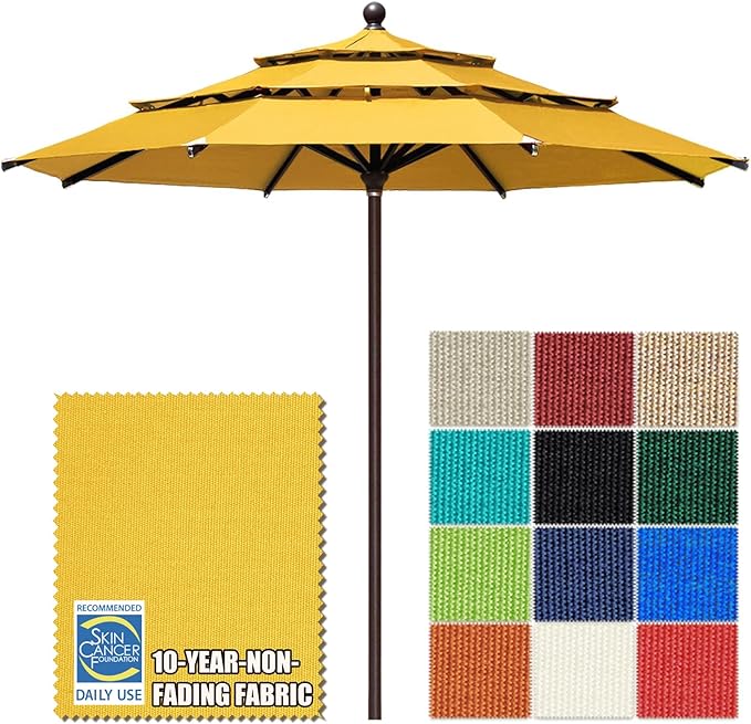 EliteShade USA 10-Year-Non-Fading 11ft 3-Tier Market Patio Umbrella, Commercial Grade Outdoor Table Umbrella with Cylinder Push-Up, Windproof & UPF 50+ UV Protection, Heavy Duty Ventilation for Garden, Deck, Pool, Backyard, Beach & Bistro, Sunflower Ye...