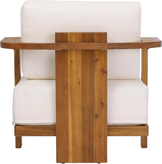 Christopher Knight Home Stella Acacia Wood 4 Piece Patio Furniture Set, Wooden Patio Conversation Set with Club Chair+Coffee Table, 4-Seater Outdoor Loveseat Sofa + Armchair and Table Set, Teak+Beige