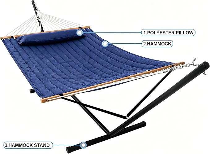 Portable Outdoor Hammock with Stand, Heavy Duty Hammock with Carrying Bag, Soft Pillow, Balance Ropes