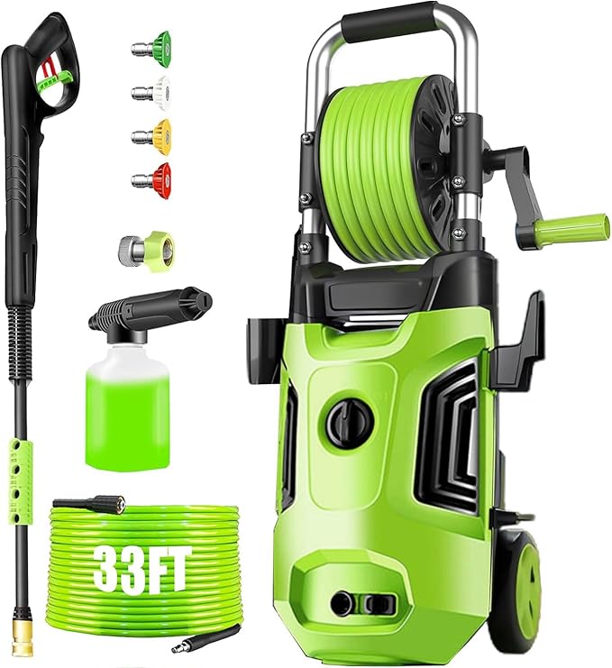 4800PSI Electric Pressure Washer 2026 New 4.0GPM Potable Power Washer with 33FT Pipe, 4 Nozzles, Best for Home/Cars/Fences/Windows, Green