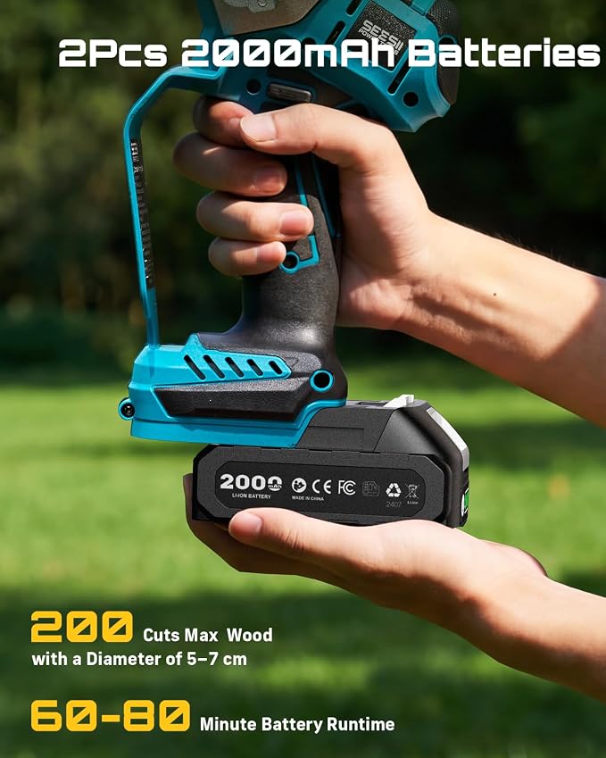 SEESII Brushless Mini Chainsaw 6 Inch, Handheld Saw with 2 * 2000 mAh Batteries, Cordless Chainsaw with Automatic Oiler, Compatible with Makita 18V Battery, Electric Saw for Tree Limb Branch Cutter