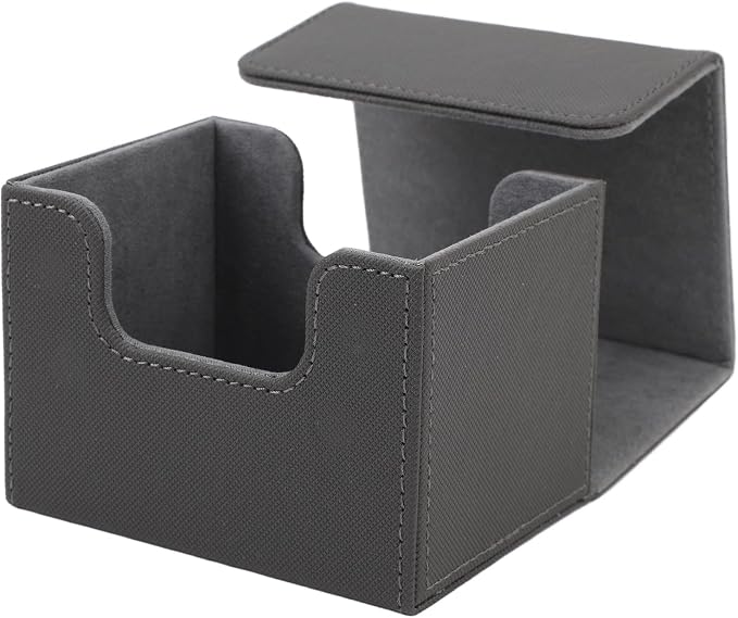 Magnetic Flap Lid Card Deck Box, Large Capacity PU Leather Card Storage Case for Tarot and Game Cards with Felt Lining, Holds 100 Standard Cards for Home or Travel Use (Gray)