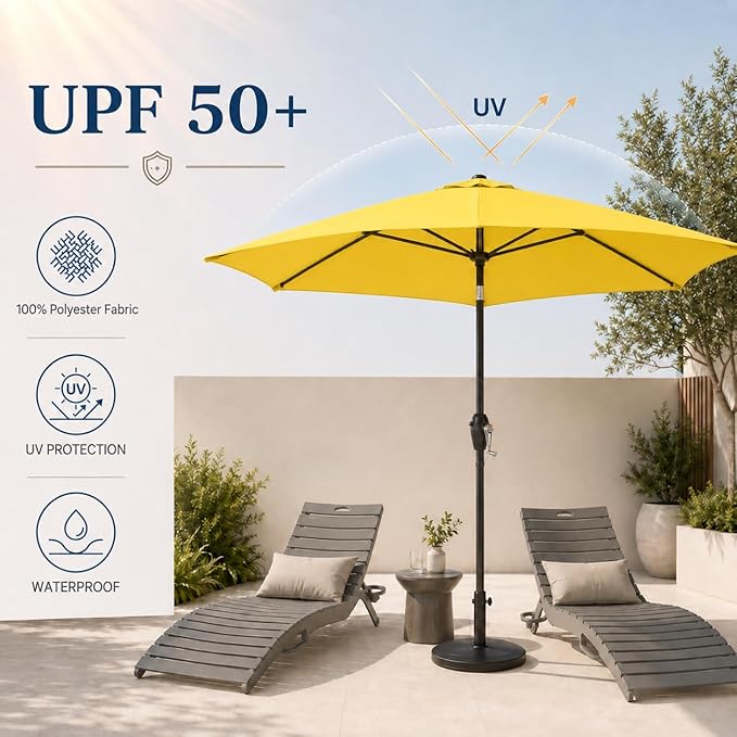 7.5ft Patio Umbrella, Outdoor Table Market Umbrella with Smooth Crank Lift, 6 Windproof Fiberglass Ribs, UPF50+ UV Protection for Deck, Pool, Garden and Backyard