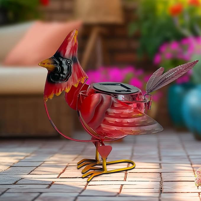 HONGLAND Cardinal Solar Garden Lights Outdoor Decor, Red Bird Figurine Garden Statue Cute Decorations for Pathway Yard Art Lawn Ornaments Mom Grandma Women