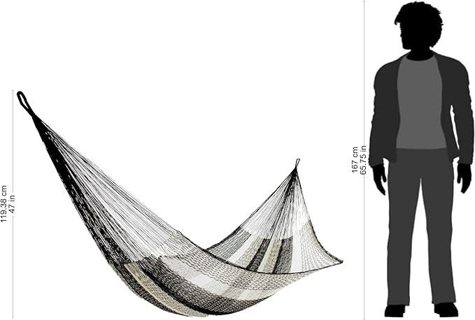 NOVICA Black Grey Striped Hand Woven Nylon Mayan 1 Person Rope Hammock with Hanging Accessories, 'Night Stripes' (Single)