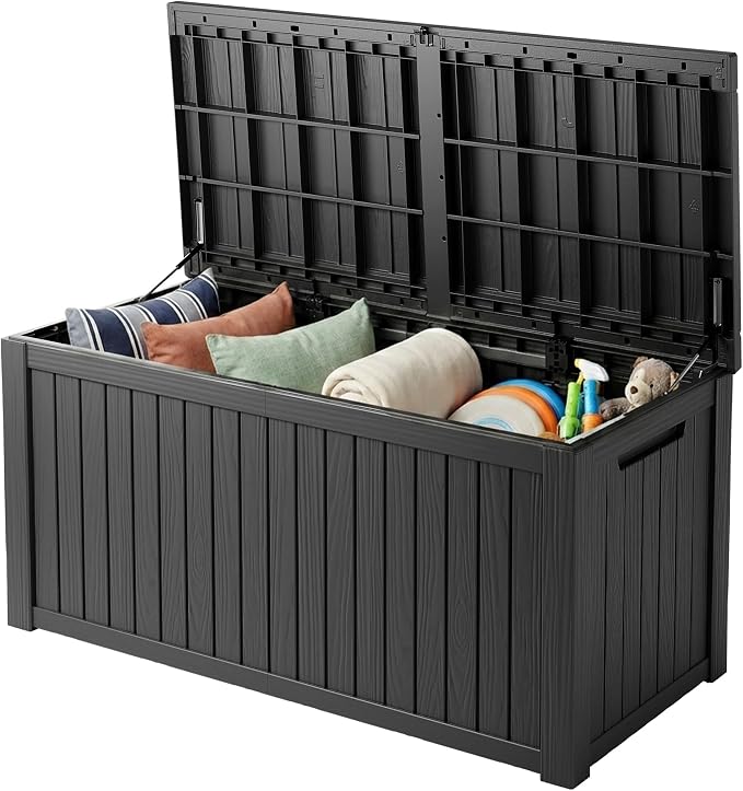 TARKARI 200 Gallon Outdoor Storage Box Waterproof, Resin Deck Boxes with Lockable Lid & UV-Resistant for Patio, Pool, Garden Furniture Cushions & Accessories, Black