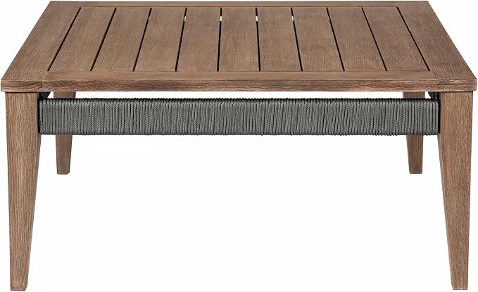 Armen Living Orbit Square Outdoor Patio Coffee Table in Weathered Eucalyptus Wood