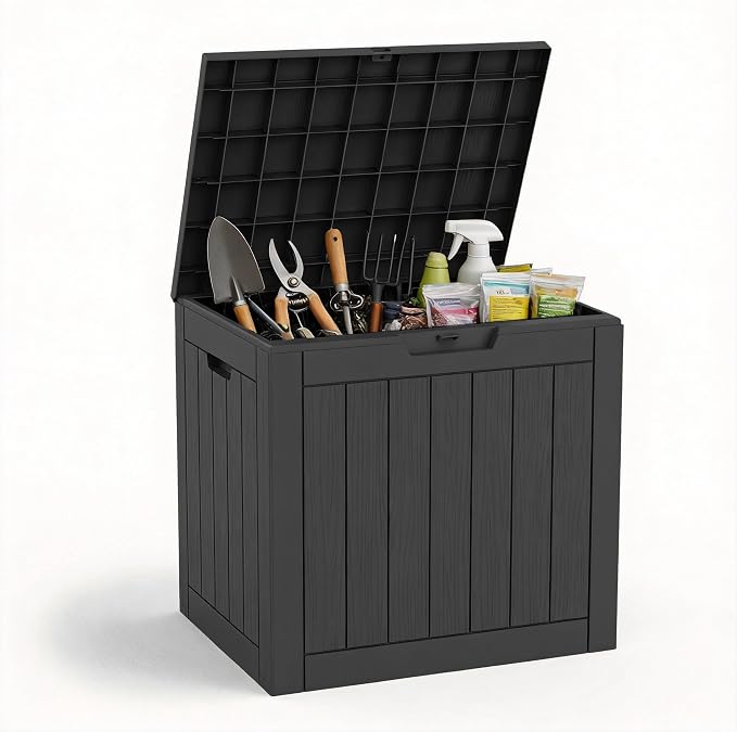 Resin Deck Box Outdoor Storage Box Waterproof for Patio Furniture,Outdoor Cushions,Garden Tools and Pool Suppliesblack