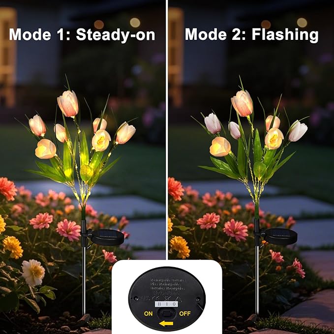 Aolyty Solar Garden Lights Outdoor, Solar Tulip Lights 2 Pack with 14 Tulip Flowers, IP65 Waterproof LED Stake Light for Pathway Patio Yard Landscape Decorative (Lavender)