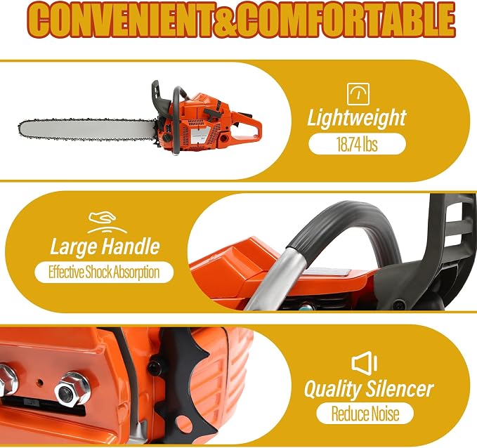 24Inch Gas Chainsaw, 65CC 2 Stroke Gas Powered Chainsaws Handheld Cordless Petrol Gasoline Chain Saw, w/Carburetor, Air Purification System for Wood Pruning, Tree Stump Trimming