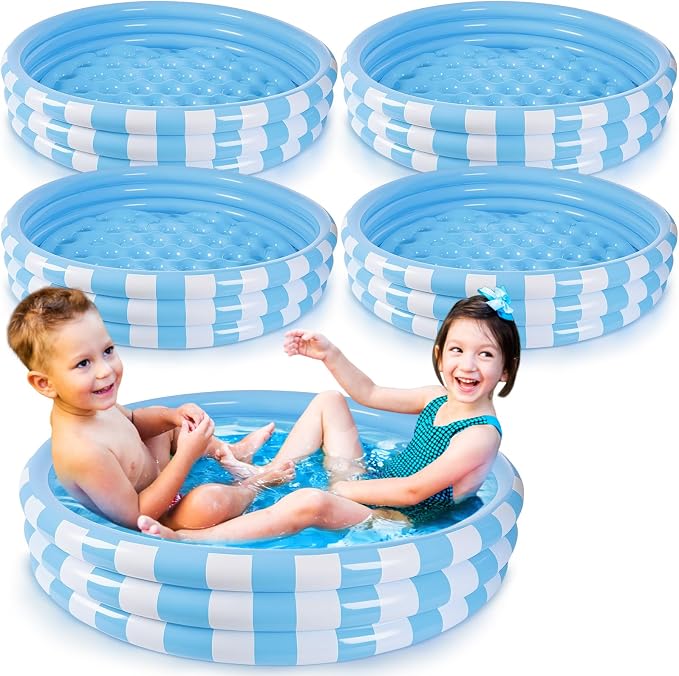 VioraWhite 4 Pack Inflatable Kiddie Pool for Toddlers 48''x 10'' Light Blue Blow up Kids Swimming Pool Small 3 Rings Round Baby Pools for Indoor Outdoor Water Game Play Center
