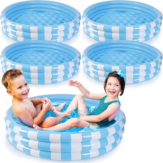 VioraWhite 4 Pack Inflatable Kiddie Pool for Toddlers 48''x 10'' Light Blue Blow up Kids Swimming Pool Small 3 Rings Round Baby Pools for Indoor Outdoor Water Game Play Center