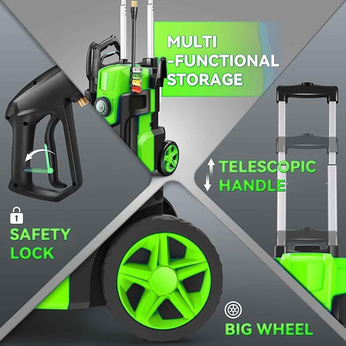 Electric Pressure Washer 5000PSI, Heavy Duty Power Washer, with 4 Nozzles,Foam Cannon,33FT Hose and 500ml Soap Bottle,Car Wash Machine/Car/Driveway/Patio Clean (Light Green)