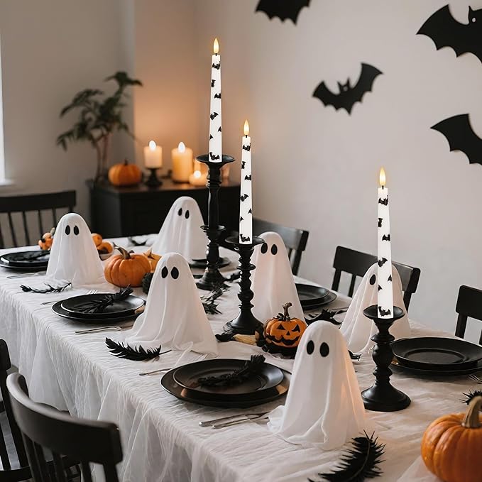 Halloween Taper Candles with Bats, 9.6”Real Wax Flameless Taper Candles with Remote & Timer, 3 Pack Battery Operated Halloween Led Candlesticks for Party Home Decor