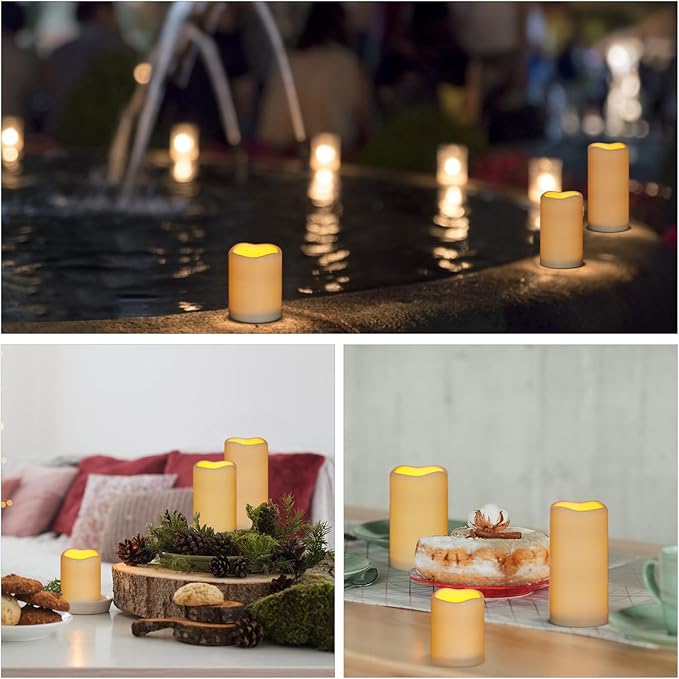 Artmarry Flameless Candles 4" 5" 6" Outdoor Indoor Pillars 18 Pack Battery Operated Flickering Candles Include 10-Key Remote Timer 400+ Hours by 2 AA Batteries(18 Pack)