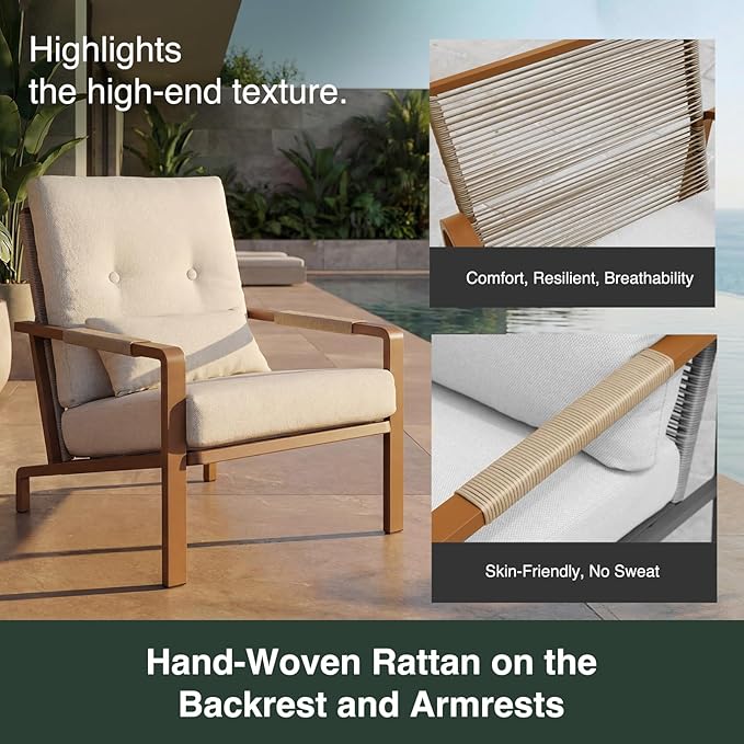 Patio Furniture Set, 3 Pieces Outdoor Patio Furniture with Coffee Table Set, Metal Patio Conversation Sets with Washable and High-Resiliency Sponge Cushions, Upgarded Beige