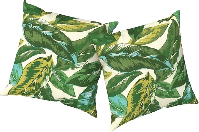 Outdoor Pillows with Insert 16x16 Inch, Waterproof Throw Pillow for Patio Furniture, Decorative Back Cushion for Garden Home Sofa Office Chair, Set of 2, Lush Leaf Jungle