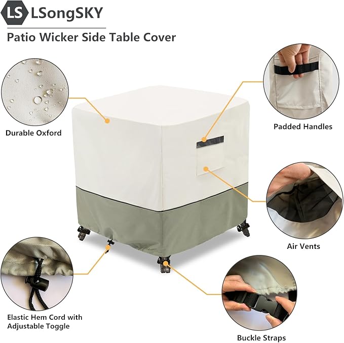 Patio Wicker Side Table Cover,Waterproof Square Patio Small Side Table Cover,Suitable for 3-Piece Outdoor Wicker Patio Bistro Set Side Table,22W x 22D x 18H inch.