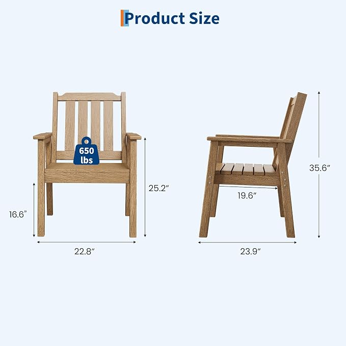 GAOMON Outdoor Patio Dining Chairs Set of 4, All-Weather HDPE Garden Dining Chairs with Armrests, Wide Seat and Sturdy Frame,Waterproof Design, for Garden, Backyard, Deck, Natur